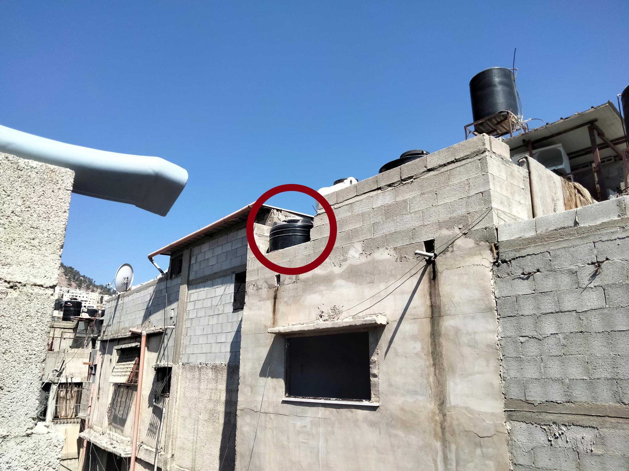 The place where ‘Imad al-Hashash was shot on the roof of his home. Photo by Salma a-Deb’i, B’Tselem, 24 Aug. 2021