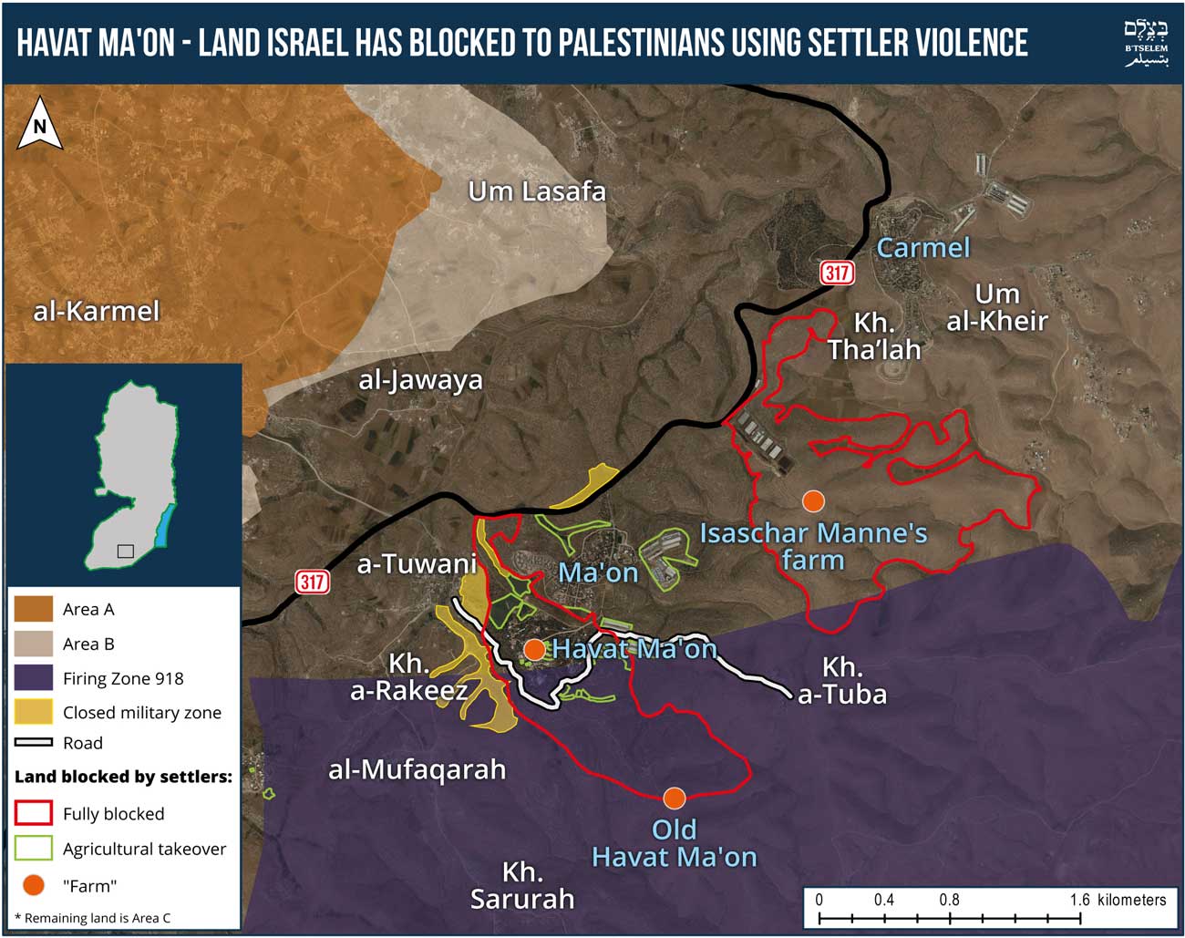Havat Ma'on - land Israel has blocked to Palestinians using settler violence