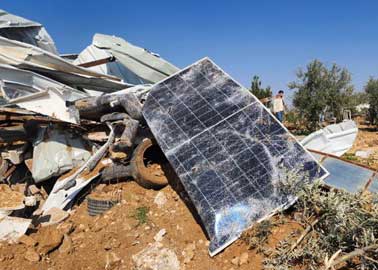 Shack and solar panel destroyed by the forces. Photo: Naser Nawaj’ah, B’Tselem, 25 Jan. 2023 