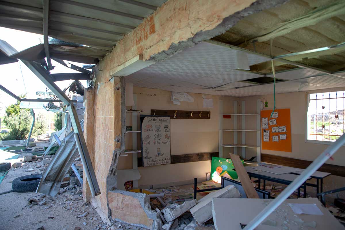 Classroom in community school destroyed by settlers. Photo: Omri Eran Vardi, 16 Dec. 2023