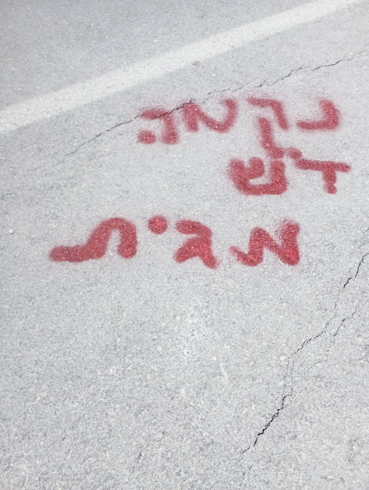 شعار "انتقام، تحية من جيت" الذي رشّه المستوطنون في أرض غنيمات. صورة قدمها الشاهد مشكورًا