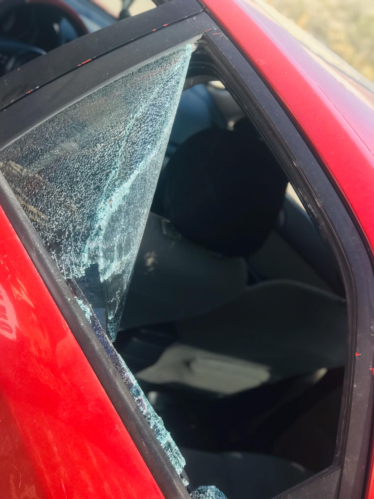 A shattered window in Tareq a-Rifa’i's car. Photo courtesy of the family