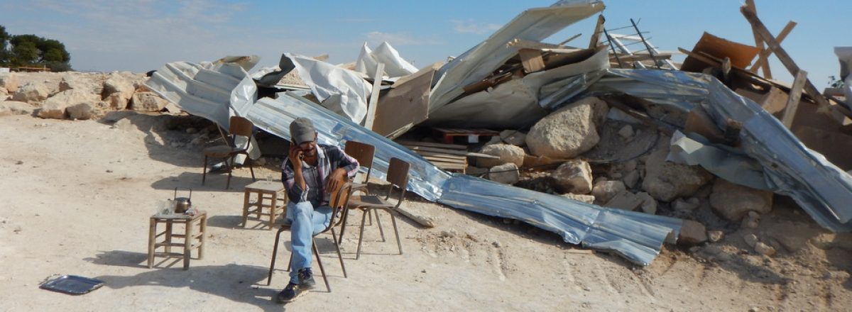 Resident of Dul-Baba near the ruins of his home. Photo: 'Amer 'Aruri, B'Tselem, 16 October 2017