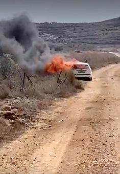 Taysir Jabarah's car, torched by settlers. Photo courtesy of the witnesses