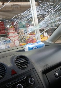 The family car vandalized by the settlers. Photo courtesy of the family