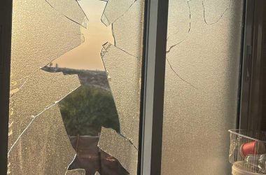 The window the settlers shattered in the family’s home. Photo courtesy of the family