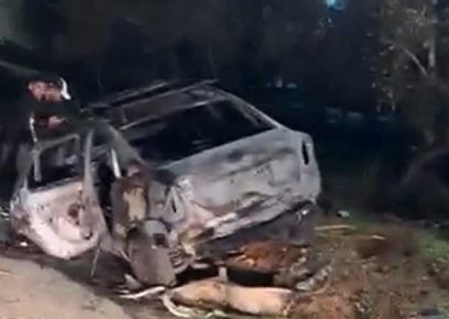 ‘Allan’s burned car. Still from video posted on social media, used under Section 27A