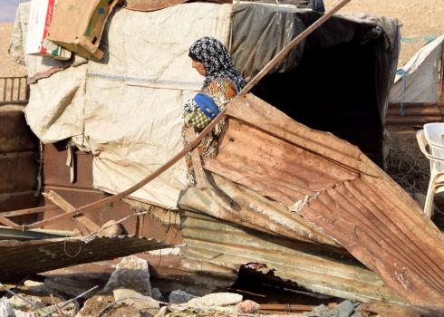 Resident of al-Hadidiya, near the ruins. Photo by 'Aref Daraghmeh, B'Tselem, 11 October 2018