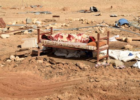 Belongings left out in the open after the demolition at Ras al-Ahmar. Photo by ‘Aref Daraghmeh, B’Tselem, 2 June 2019