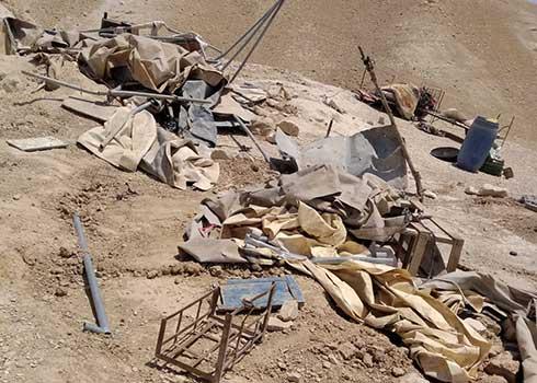 Tents demolished in Deir al-Qalt. Photo by 'Aref Daraghmeh, B'Tselem, 26 April 2020