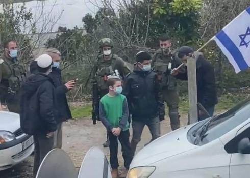 Settlers invading a-Lubban a-Sharqiyah’s land to take over spring, 5 Feb. 2021. Photo courtesy of village residents