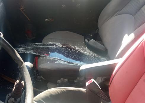 One of the cars vandalized by the settlers. Photo courtesy of the residents