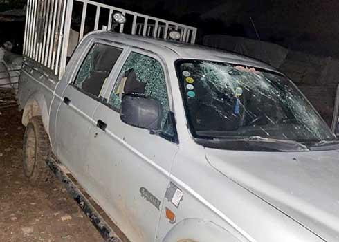 The pickup truck vandalized by the settlers. Photo courtesy of the owner