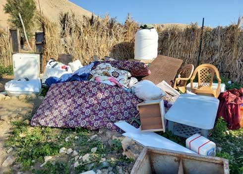 Caption:Some of the belongings of the family removed from the demolished home in al-Jiftlik. Photo: ‘Aref Daraghmeh, B’Tselem, 18 Jan. 2023 