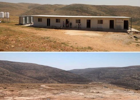 Top: The school. Bottom: The site of the school prior to its demolition. Photo: Ministry against the Fence and Settlements in the Palestinian Authority 