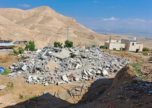 The wreckage of the home demolished in a-Nuwei'mah a-Tahta. Photo by 'Aref Daraghmeh, B'Tselem, 2 Feb. 2024 