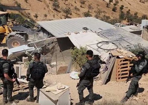 Demolition of the house in a-Tuwani. Photo: Nasser Nawaj’ah, B’Tselem, 23 July 2024