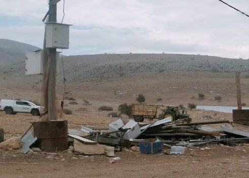 The tractor with the cart, followed by a Civil administration vehicle. Photo courtesy of residents 