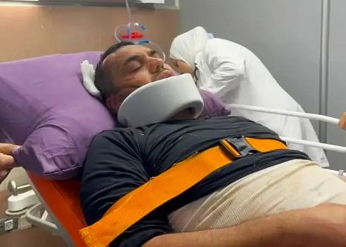 ‘Issam Rimawi in hospital after being assaulted by settlers. Photo courtesy of Rimawi