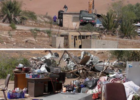 למעלה: הריסת בית המשפחה בפורוש בית דג'ן. למטה: חורבות הבית. צילום: עארף דראר'מה, בצלם