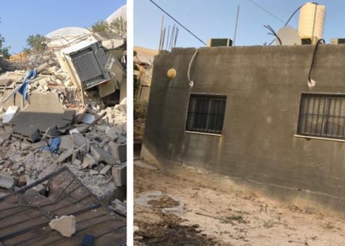 منزل العائلة قبل وبعد هدمه. تصوير: عارف دراغمة، بتسيلم