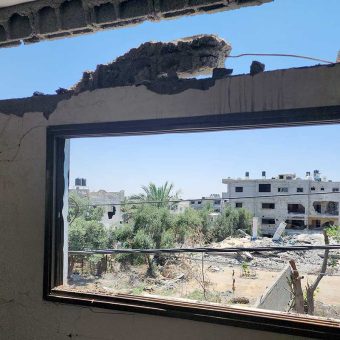 A view of the Abu ‘Ubeid family home from Sarsur’s apartment, with the home of Ahmad a-Dirawi in the back. Photo by Khaled al-‘Azayzeh, B’Tselem, 22 June 2023 