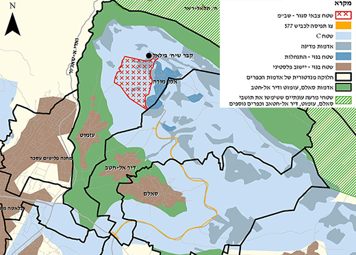 מפה מס' 3: חלוקת שטח הכפרים לאזורי B ו-C, הכרזת שב