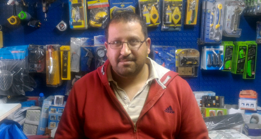 Muhannad Hamad in his hardware store. Photo by Iyad Hadad, B’Tselem, 3 May 2017