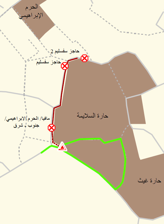 خارطة جدار الفصل والتمييز في شارع السلايمة، اضغطوا هنا لمشاهدة الخارطة بحجم اكبر