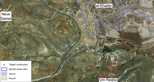 Aerial photograph of the town of al-Khader and Um Raqba neighborhood